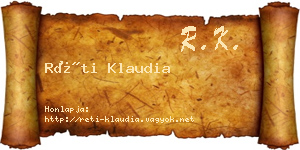 Réti Klaudia névjegykártya
